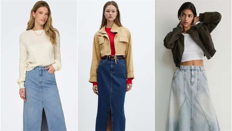 Dlouhá džínová sukně je trendy. S čím ji kombinovat a jak ji nosit? GALERIE